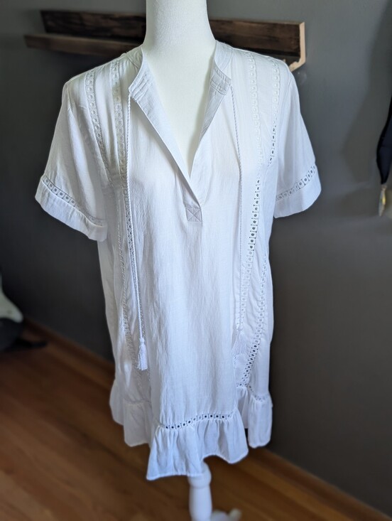 Time and Tru Other - White Lace Trim Swim Cover Up Dress Small 4-6 Boho Vacation Beach